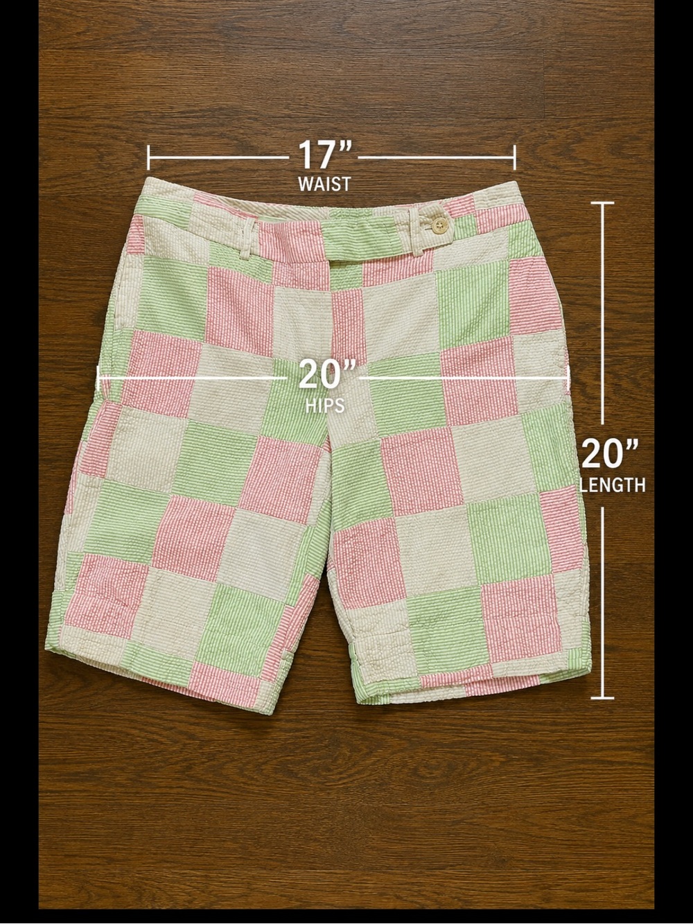 IZOD Golf Patchwork Seersucker Shorts | 100% Cotton | Pastel Pink Green | Size 6 - Picture 8 of 16